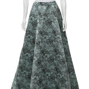 Alice + Olivia Floral Maxi Pleated Skirt in Grey-Teal